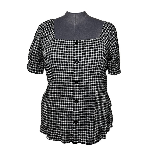 Lane Bryant Square-Neck Plaid Top with Button Details NWT (Size 18W) - Picture 1 of 6